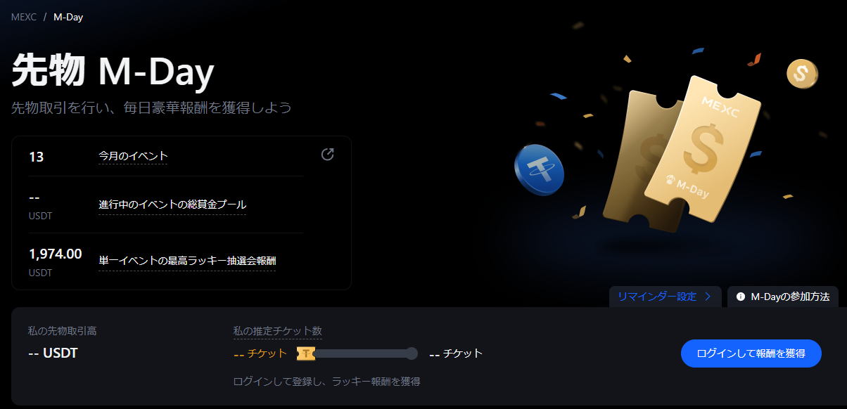 MEXCの期間限定のキャンペーン「先物M-Dayイベント(各シーズン毎日報酬を獲得できる)」