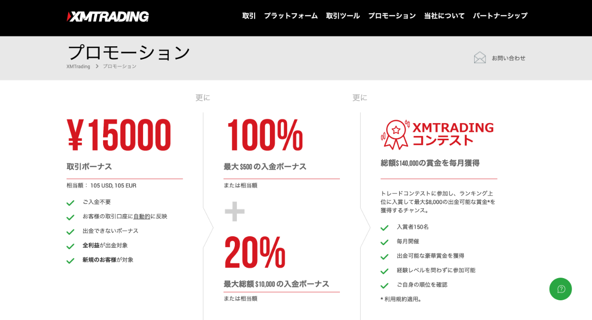 XMは口座開設ボーナス15,000円や入金ボーナスの特典が豪華と評判